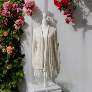 VINTAGE AMERICA‎ BLUES LONG SLEEVE OPEN FRONT CARDIGAN SWEATER WITH LACE TRIM